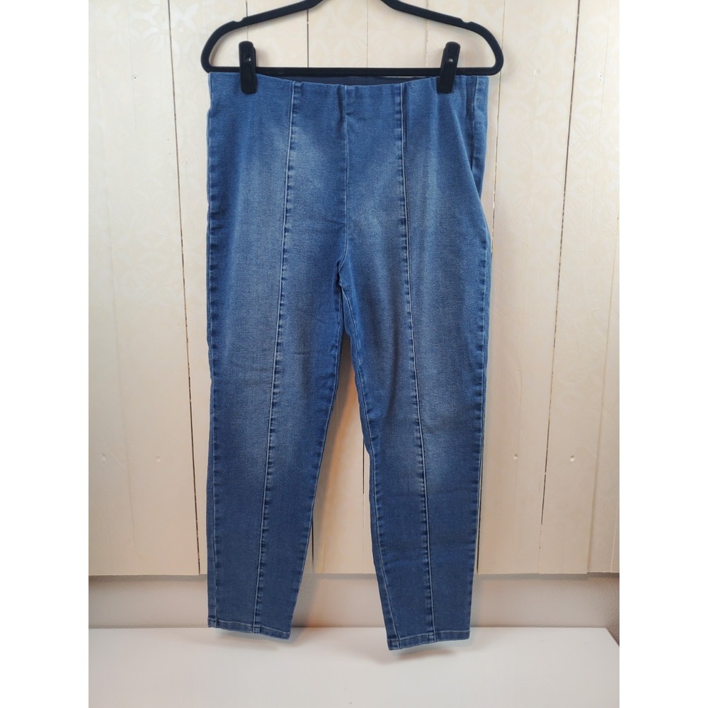 Medium Wash Blue Denim Pull On‎ Jeggings with Front Piping 1X Vintage Style